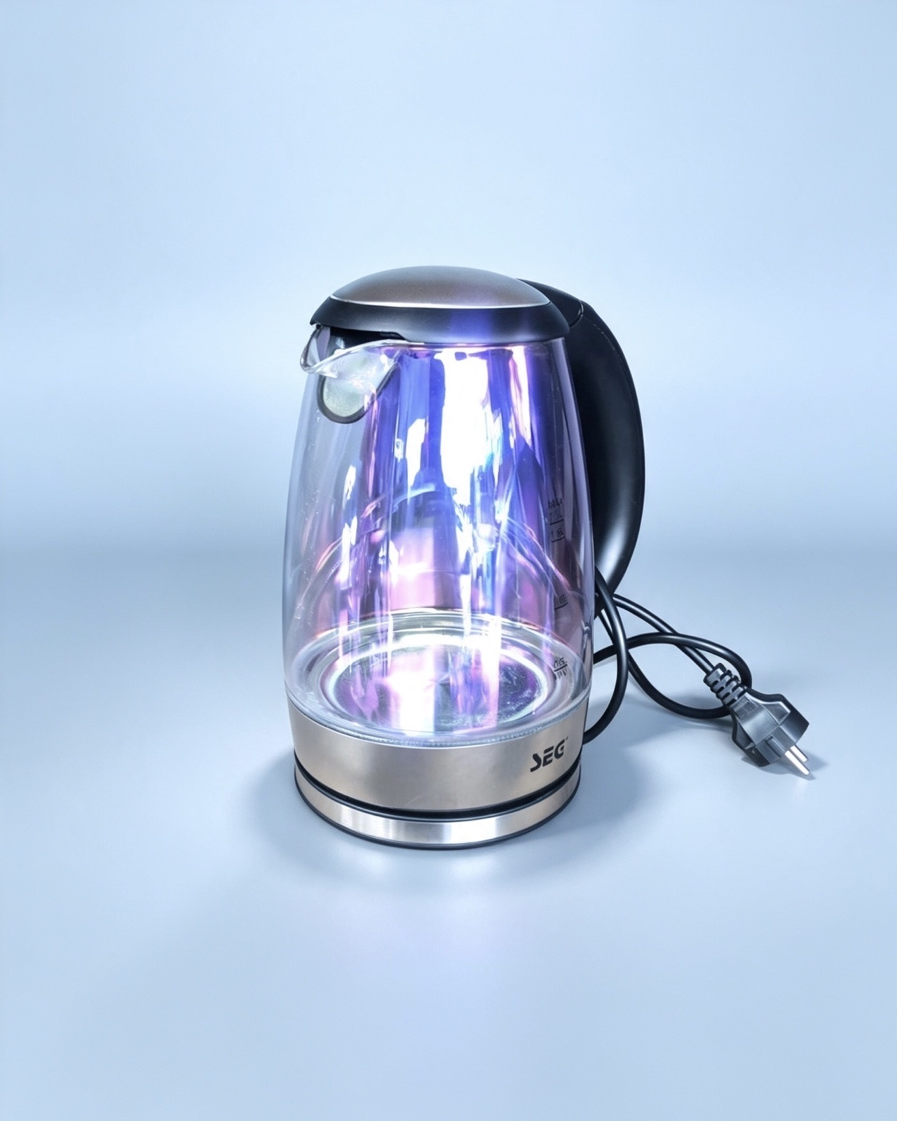 This is a seg glass electric kettle with led lighting 💜✨